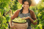 a woman harvesting bush beans in her north texas garden